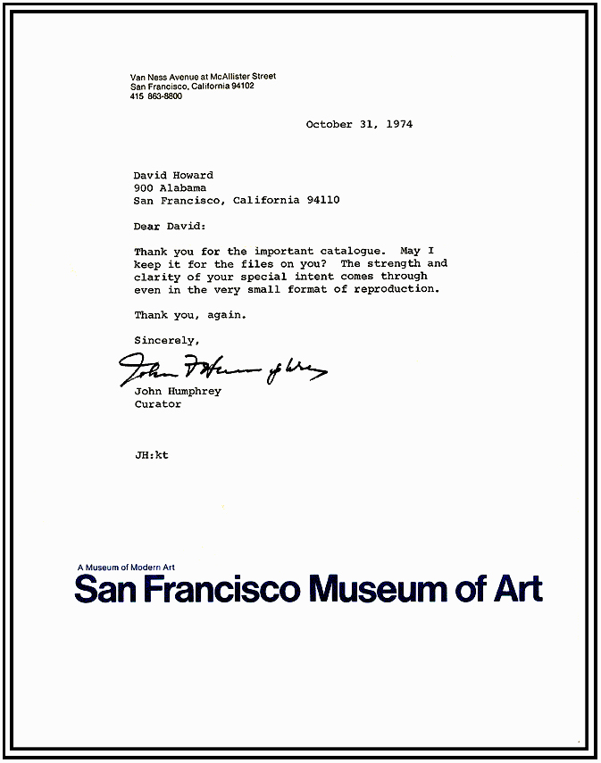 David E. T. Howard Photographer Artist Photographs Exhibited in Japan San Francisco Museum of Modern Art Letter to David Howard David Howard Photographer Artist