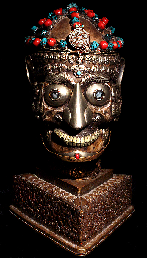 KAPALA REAL HUMAN SKULL AND COPPER STAND DAVID HOWARD TRIBAL ART